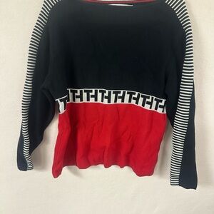 Vintage VTG Tommy Hilfiger Sweater Size XL Womens Red Black Logo 100% Cotton Y2K